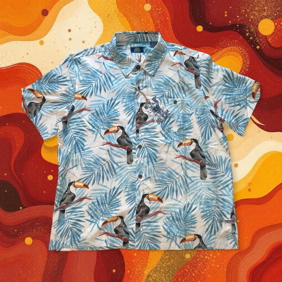 Havana Jim Tropical Blue Toucan Print Men's Button Down Shirt - Picture 5 of 5